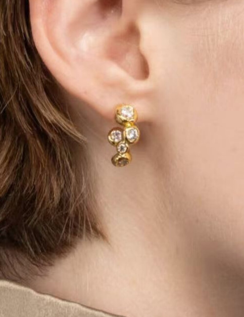 Alexis Bittar Gold Hoop Earrings with Clear Stones - Picture 4 of 5